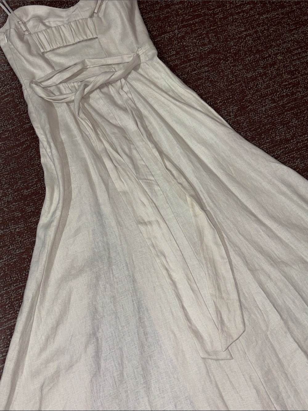 Reformation Jada linen midi dress cream tie waist high slit corset top open back - Picture 7 of 16
